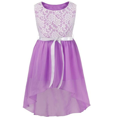 2017 iEFiEL Kids Girls Wedding Bridesmaid Flower Girl Dress Lace Floral High Low Pageant Princess Party Formal Dress 6-14Y