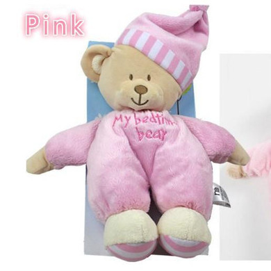 2017 NEW Sleeping Bear with Tags and CE 32CM Length Cute Baby Soft Toys Blue Pink Plush for Kids Stuffed Valentine Dolls HT3076