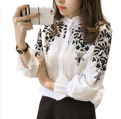 2017 Fashion Female Clothing Embroidery Blouse Shirt Cotton Korean Flower Embroidered Tops Korean Style Fresh shirt 529E 25