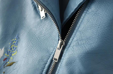 2017 Fashion Female Leather Jacket Blue Color PU Coat Floral Embroidery Women Faux Leather Jacket  jaqueta de couro JT028