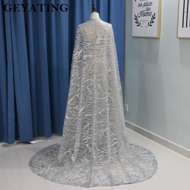 Sparkle Sequins Silver Mermaid Evening Dress with Cape 2018 Berta Spaghetti Straps Long Prom Dresses for Wedding Formal Gowns