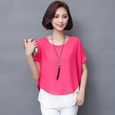 Soperwillton 2018 Summer Blouses Women Shirts Elegant Short Sleeve Fake Two Pieces Chiffon Blouse Casual Lady Tops Shirt #B957