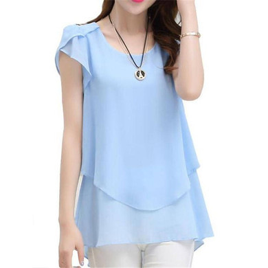 Soperwillton 2017 New Summer Women Blouse Loose Shirt O-Neck Chiffon Blouse Female Short Sleeve Blouse Plus Size 5XL Shirts D378
