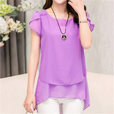 Soperwillton 2016 New Summer Women Blouse Loose Shirt O-Neck Chiffon Blouse Female Short Sleeve Blouse Plus Size 5XL Shirts D378