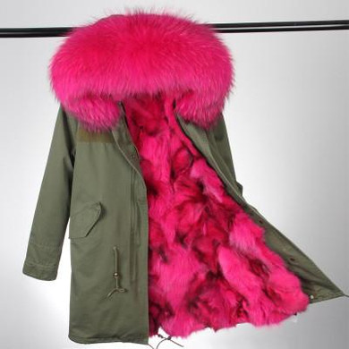 2016 Real Fur Parkas For women's Winter Army Green Large Raccoon Fur Collar Hooded Long coat Fox Fur Liner Jacket top quality