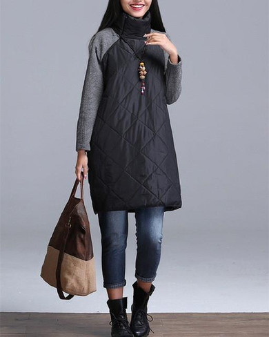 2016 Plus Size Autumn Winter Women Dress M-3XL Turtleneck Casual Loose Patchwork Robe Cotton Soft Black Gray Red Tunic Vestidos 2016 Plus Size Autumn Winter Women Dress M-3XL Turtleneck Casual Loose Patchwork Robe Cotton Soft Black Gray Red Tunic Vestidos