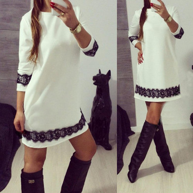 2016 New Women White Lace Elegant Dress Summer Party Dress High Quality Women Long Sleeve Casual Dresses
