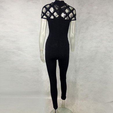 2016 New Women Turtle neck Jumpsuits One piece Hollow out Mesh Bodycon Sexy Long pants bodycon Red outfits Club rompers overalls