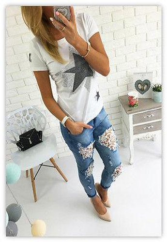 2016 New Women  Lace Denim Skinny Ripped Pants High Waist Stretch Jeans Slim Pencil Trousers L