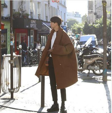 2017 Winter Men's new Korean style Woolen blends Overcoat Loose Coat Long length Youth Fashion casual keep warm Windbreaker