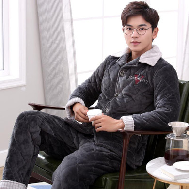 2017 Winter Men Christmas Pajamas Sets Thick Warm 100% Cotton Long Sleeves Sleepwear Pyjamas Men's Nightwear Lounge Home Clothes
