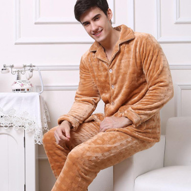2017 Winter Keep Warm Thick Coral Fleece Men Pajamas Sets Of Sleep Tops &amp; Bottoms Flannel Sleepwear Thermal Nightclothes SY702