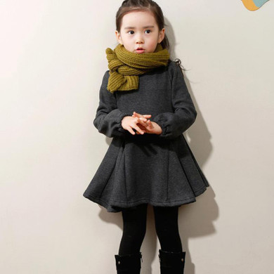 2017 Winter Girls Dress Thicken Warm Cotton Clothes Kids Cute Style Comfortable Material with Big Bow Solid Sweet Bottom Clothes