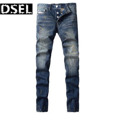 2017 High Quality White Button Jeans For Men Slim Straight Denim Pants Original Brand Dsel Jeans Ripped Trousers Blue Jeans SK36