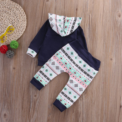 2016 Fashion Baby Clothes Set Newborn Infant Bebes Boy Girl Navy Blue Hooded Sweatshirt Top Pant 2pcs Bebek Giyim Kids Clothing