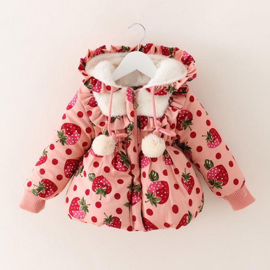 2016 Fashion Autumn Winter Baby Girls coat Strawberry kids winter clothes jacket baby snow wear