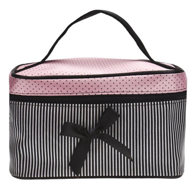 cosmetic bag brand famous Luxury women make up Square Bow Stripe Cosmetic Bag zipper cosmetic bag small