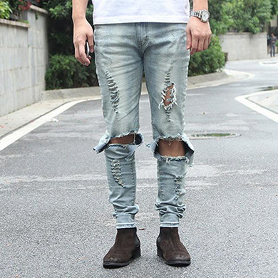 Cool Mens Hip Hop Jeans Skinny Pencil Men Denim Pants Destroyed Distressed Ripped Jeans With Holes For Men