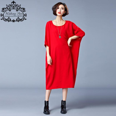 2017 New Summer Style Dress Plus Size Women Cotton Tshirt Dresses Casual Clothes Solid Loose O-Neck Fashion Lady Large Size Tops
