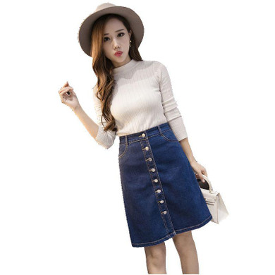 2017 New Summer Fashion Mini Women Skirt High Waist Sexy Women Demin Skirt A-line Solid Button MIni Skirt OK307