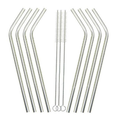 2016 Whoelsale Eco Friendly 8Pcs Stainless Steel Metal Drinking Straw Reusable Straws + 3 Cleaner Brush Set New