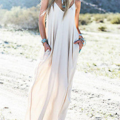 2016 Vintage Boho Women Summer Long Maxi Evening Party Chiffon Dress Beach Sleeveless Dress