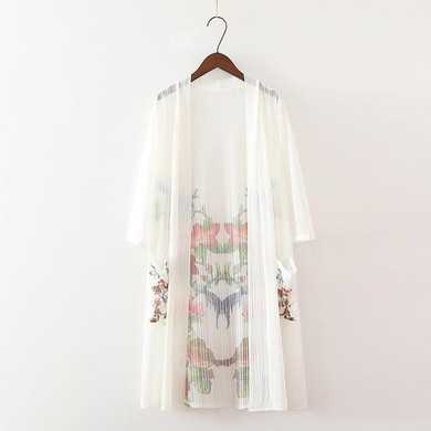 2016 Summer Women ink floral print long kimono shirt ladies loose Linen blouse Casual 3/4 sleeve blusas tops Z147
