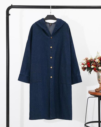 2016 New Winter Long Coat Loose Hooded Overcoat Women Denim Trench Coat Manteau Femme Abrigo Mujer NG1705