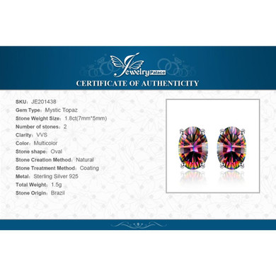 2016 New Wholesale 1.5ct Women Fashion Genuine Natural Fire Rainbow Mystic Topaz Earrings Stud Oval Solid 925 Sterling Silver