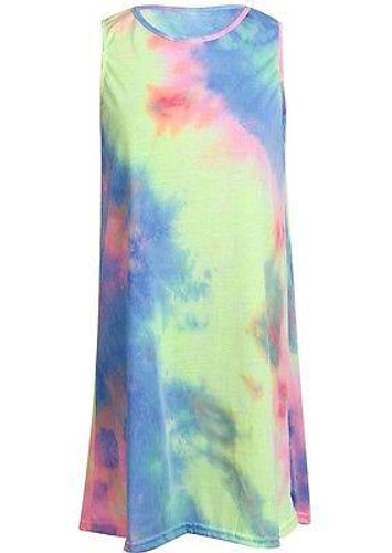 2016 New Summer Sexy Women Sleeveless Party rainbow Dress Mini Dress tie Dye Beach Dress