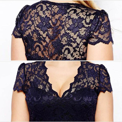 2016 New Style Women Summer Dress Plus Size Sexy Pencil Bodycon Dress Short Sleeve V Neck Slim Fit Blue Lace Vestidos M-XXXL Z2
