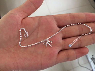 Real. 925 Sterling Silver jewelry Bowknot &Beads chain bracelet sterling-silver-jewelry adjustable GTLS255 Real. 925 Sterling Silver jewelry Bowknot &Beads chain bracelet sterling-silver-jewelry adjustable GTLS255