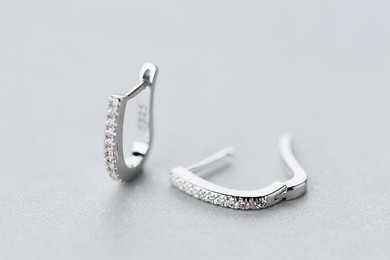 Real. 925 Sterling Silver crystals "U" Shape leverback Earrings Tinny/small hoop jewelry 10mm*12mm GTLE921