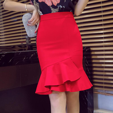 S-5XL New 2017 High Waist Ruffles Mermaid Skirt Elegant Women Skirts Sexy Package Hip Fashion Skirt Cute Ladies Bodycon Skirt