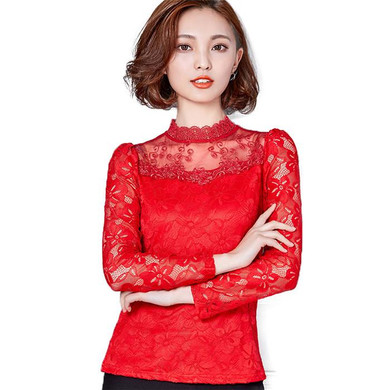 S-5XL Lace Blouse 2018 Women Blouses Shirts Elegant Black White Crochet Long Sleeve Blouse Shirt Chemise Femme Ladies Tops B803