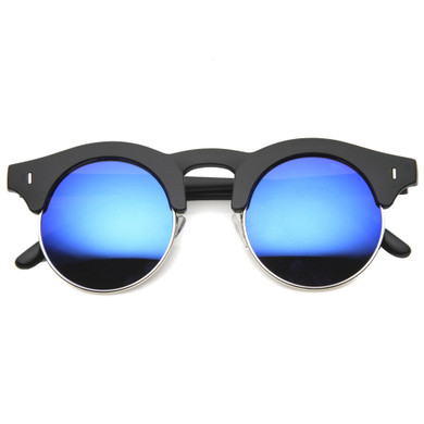 Retro Horned Rim Round Half Frame Mirror Lens Sunglasses 9991