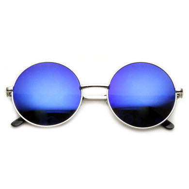 Retro Flash Color Mirror Lens Round Metal Sunglasses
