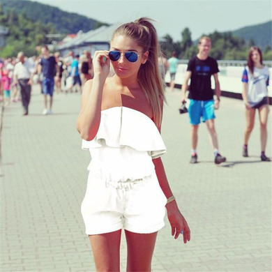 2017 summer new fashion women solid color ruffles jumpsuit sexy strapless tunic rompers plus size free shipping playsuits
