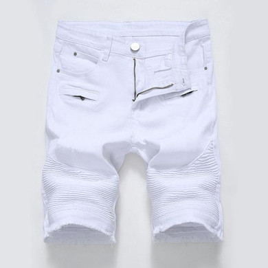 2017 Summer New Casual Denim Shorts Men Jeans 100% Pure Cotton Hole Ripped Brand Clothing Knee Length