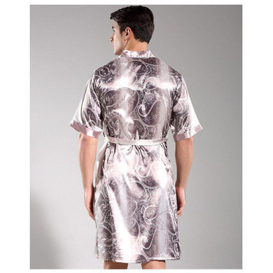 2017 New Male Pajamas Print Men's Half Sleeves Sleepwear Pyjamas Mens Faux Silk Satin Pajamas Males Sleepwear Pajamas Robe Sets