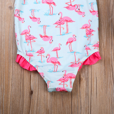 2017 New Lovely Kid Baby Girls Clothes Summer Flamingo Printed Swimsuit Ruffled Swimwear Bathing Suit Bikini Beachwear 2-7Y