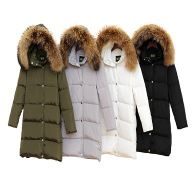 2017 New Large Real Fur Women Winter Jackets Real Raccoon Fur Collar Hooded Coat Female Winter Long Slim White Duck Down Parkas