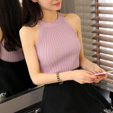 2017 New Fashion Spring Summer women sweater tanks sleeveless Knitted Camis Slim Halter Neck Sexy Strapless sweaters women Vest