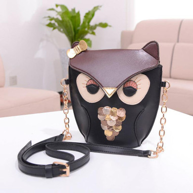 2017 New Fashion Sequins Chain Women Leather Handbags Cartoon Crossbody Bag Owl Fox Shoulder Bags Women Messenger Bags