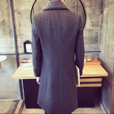 2017 New Fashion Men Winter Windbreaker Formal Trench Thick Coat Overcoat X-Long Wool Jacket Outwear Fur collar Warm Clothes Top