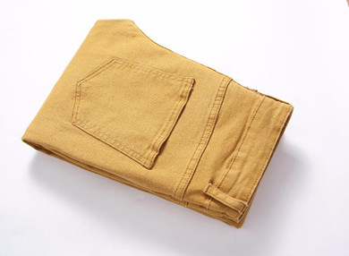 2017 New Fashion Khaki Color Jeans Men Slim Knee zipper Designer Soft Denim Jeans homme Wholesale Ripped Jeans For Men