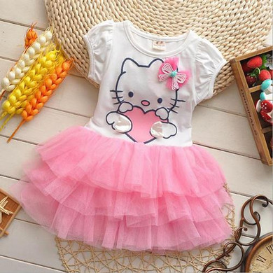 2016 summer style girls dress Hello kitty cartoon KT wings tutu dress bow veil Kids love children's clothing free shipping