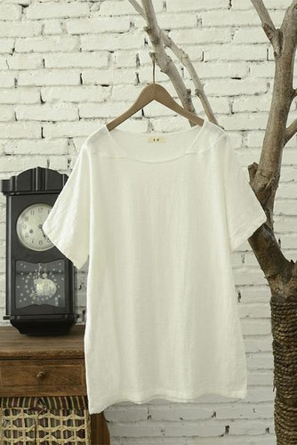 2016 Summer New O-neck Short sleeve Linen Women Blouse Shirts Solid Loose Casual White Blouse Kawaii Linen Tee Shirt Tops 5011