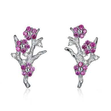 Blooming Plum Flower Open Ring and Stud Earrings Set