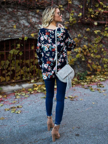 Floral Printed Flared Sleeves Blouses&Shirts Top